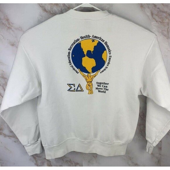 Vintage Delta Sigma 1996 Crewneck Sweatshirt Adult Large White Men's XL ~STAINS~ - Picture 1 of 11
